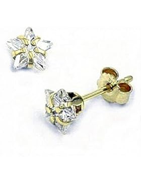 ASS 333 Gold Damen Kinder Ohrringe Ohrstecker Stern mit Zirkonia weiß 7 mm