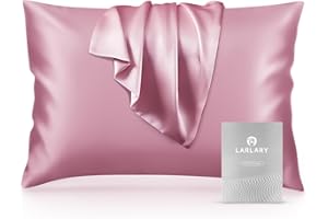 Larlary Poszewka na poduszkę 50x75 cm wykonana w 90% z jedwabiu i 10% z bawełny, hipoalergiczna, zapobiega rozwojowi roztoczy, chroni włosy i skórę (1 szt., różowa)