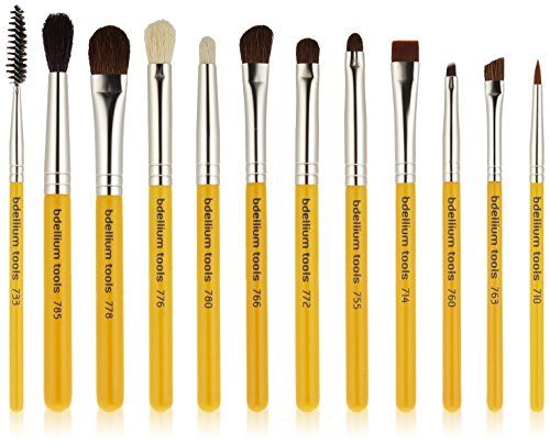 Bdellium Tools Professional Antibacterial Makeup Travel Line Eyes Brush Set with Roll Up Pouch Pack of 12