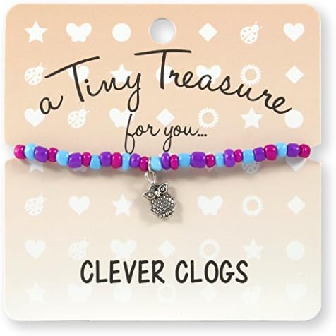 Clever Clogs Wise Owl Charm And Pink Purple and Blue tiny Beads Coloured Tiny Treasure Gift Birthstone Bracelet