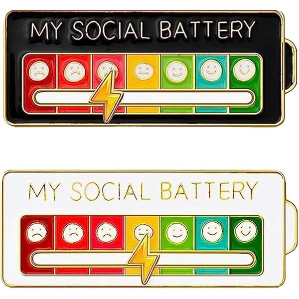 Slider Social Battery Pin, 2 Stuk, Grappige Social