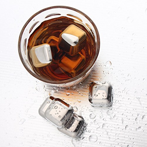 MVPOWER Whisky Steine Edelstahl Eiswürfel Whisky Eiswürfel Ice Cubes Set Whiskey Rocks Stones wiederverwendbaren Eiswürfel 8 Stück mit Klammer - 6