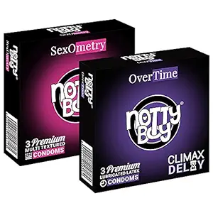 NOTTY BOY Climax Delay Over TIme And 3 In 1 Ribbed Dotted Contour Multitextured Condoms pack (3sx2, 6 sheets)