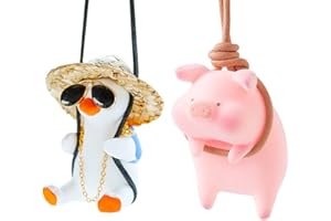 Forreen Auto Anhänger für Spiegel, 2 Stück Auto Hängende Ornamente Niedliches Schwein Swinging Duck Auto Kreativ Rückspiegel Anhänger für Autospiegel Auto Innendekoration Zubehör