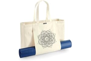 Naavi Clothing Om Mandala Pattern Bag for Yoga Mat and Block Organic Canvas Yoga Tote Bag Ideal for Carry Beach Gym Park Travel Yoga Studio Fits Most Mats Size