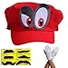 Produktbild Super Mario Odyssey Mütze Augen RECHTS - Set mit 1x Handschuhen und 6X Klebe-Bart - Kostüm für Erwachsene & Kinder - perfekt für Fasching, Karneval & Cosplay