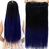 Neverland 25"Synthetic Straight Hair Extensions 3/4 Full Head Clip in Human Made Four Color Black To Dark Purple