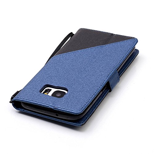 Galaxy S7 Edge Hülle,Samsung S7 Edge Leder Case,Sunroyal PU Leder Brieftasche Schutzhülle Tasche Handyhülle Schutz Hüllen im Bookstyle Ledertasche mit Stand Funktion Kartenfächer Magnetverschluss Magnet Etui Schale Schutzhüllen,Retro Schwarz Dunkel Blau Muster Entwurf Flip Klapp Cover Tasche mit Strap Kartensteckplatz Hinterschale Kartenschlitz mit Silikon Kratzfest für Samsung Galaxy S7 Edge + HD Super Klare Displayschutzfolie - 7