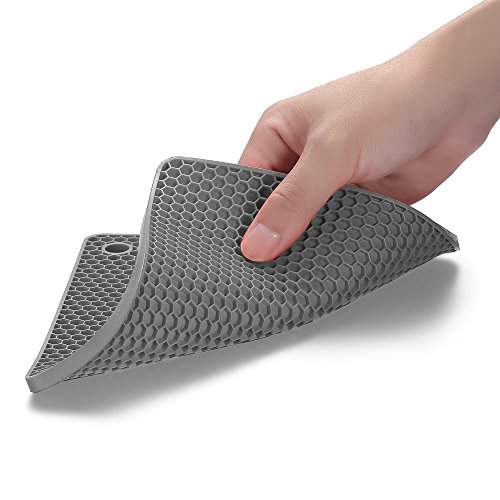 BasicForm Silikon hitzebeständiger Untersetzer, hitzebeständig, multifunktional, Wabenmuster(2 Stück) (Grau) - 5