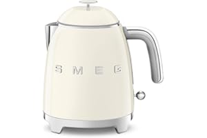 Smeg, Bollitore Elettrico Piccolo KLF05CREU 0,8 L, Filtro Acciaio Inox, Autospegnimento di Sicurezza, Indicatore Livello Acqua, Base Antiscivolo e Avvolgicavo Integrato, Potenza 1400W, Panna