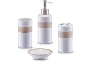 Zeller 18260 Bad-Accessoires-Set, 4-tlg., beige/braun, Keramik, 42 x 21 x 43 cm