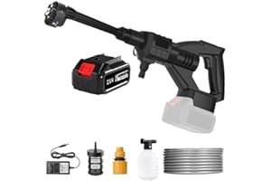SWBSLL Limpiador de alta presión, 6 en 1 spray limpiador de alta presión inalámbrico, Max 80 bar, limpiador de alta presión con batería pistola de alta presión para lavado y riego de coche (80 BAR-30000 mAh)