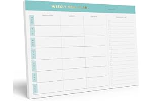 Sweetzer & Orange Planificador semanal de comidas y lista de comestibles, bloc de notas magnético, color verde azulado de 10 x 7 pulgadas con lista de la compra extraíble. Planifica menú semanal para