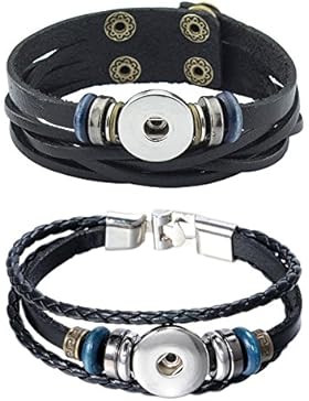 Soleebee Click Button Chunks Druckknöpfe Retro PU Lederarmband Metallverschluss Wickelarmband 2 Stück
