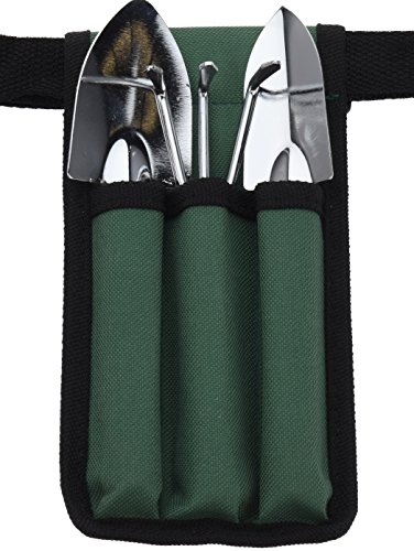hibuy Juego de Herramientas de Jardín con Práctica Bolsa Cinturón, 2 x Pala, Rastrillo, Funda