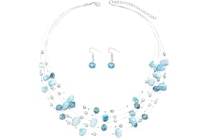 TOFBS Jewelry Sets Boho Shell Beaded Necklaces Colorful Layered Beach Seashell Necklace and Earrings Sets Jewellery Gifts for Her