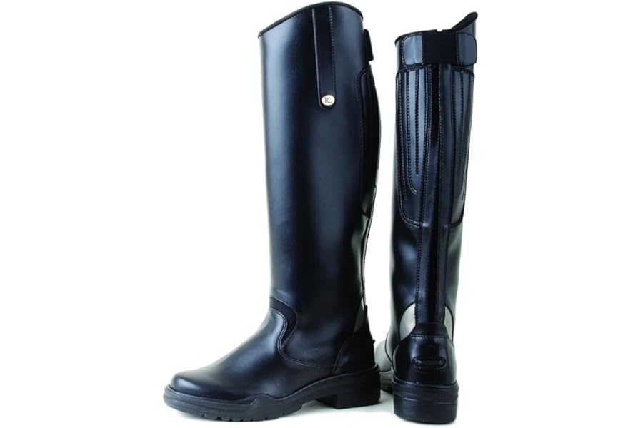 Rhinegold Nebraska Equestrian Horse Riding Long - Black - Unisex Synthetic Knee High Boots for Men & Women with Rear Zip. Knee High