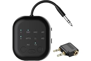 eppfun 3040C MAX Trasmettitore Ricevitore Bluetooth 5.3 per TV to 2 Cuffie, APTX-Adaptive Audio Adattatore Bluetooth jack 3.5mm per Aereo/PC/Impianto Stereo