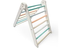 Family Nation, Triangolo Montessori Pikler Sunny Beach, per Bambini da 1 Anno di età, Sviluppo di Equilibrio e Agilità, Solida Struttura in Legno, Pieghevole e Facilmente Riponibile, Colori Atossici