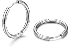 U7 Orecchini Uomo e Donna a Cerchio Piccolo 7-16mm Orecchini Huggie Larghezza 2mm 3mm in Acciaio Inossidabile Colore Acciaio Nero Oro Regalo per Donna Uomo