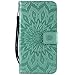 Price comparison product image DENDICO iPhone XS Max, Premium PU Leather Wallet Flip Case, Sun Flower Pattern Magnetic Case with Stand Function and Card Holder Folio Case Cover for Apple iPhone XS Max - Green