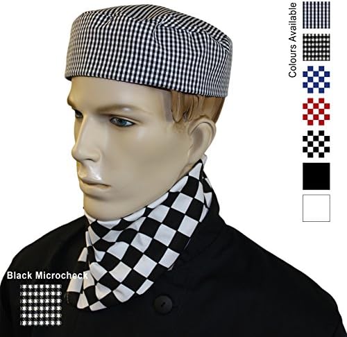 Catering/ Chefs Skull Caps (Smaller Style 7cm depth). Excellent Quality. Made in **UK** (Medium, Black Microcheck)