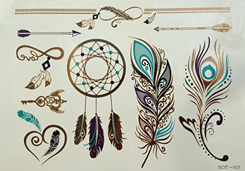 4 + 1 Bögen Metallic Tattoo Set Elli Türkis Flash Tattoo Aufkleber Hübsche Schmuck Tattoos - 4