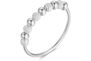 Lisandra Scott Pierścionek antystresowy ze srebra wysokiej próby 925 z obrotowymi błyszczącymi kulkami, pomoc w relaksacji z koralikami do obracania, dla kobiet i kobiet, uspokajający i terapeutyczny