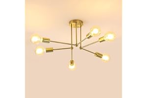 GOECO Lámpara de Techo Vintage, 70CM Lámparas Colgantes Retro, 6 Luces Lampara Sputnik Industrial Portalámparas E27, Luz de Techo Oro para Sala, Dormitorio, Cocina (No Incluidas Bombillas)