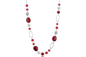 BULINLIN Beaded Long Silver Necklaces for Women, Handmade Statement Sweater Chain Necklace with Crystal Beads for Fashion Jewelry gifts