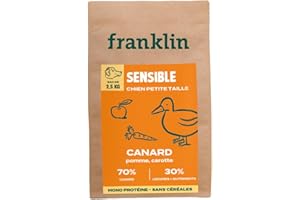 Franklin – Croquettes Chien sans Céréales – Gamme Protéinée – avec 70% de Canard – Mono-protéine – Digestion Facile – Taille 8mm – 2,5 kg