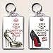 Price comparison product image KEEP CALM AND CARRY ON BUYING SHOES with Jimmy Choo shoes on one side and KEEP CALM AND CARRY ON BUYING MORE SHOES with a picture of a Louboutin shoe Keyring.
