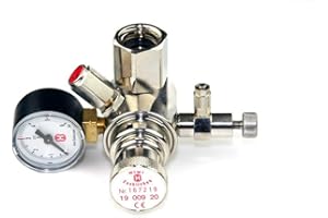 Hiwi Druckminderer CO2 Mehrweg fest verbauter Adapter z.B. für Sodastream Zylinder o.a. Arbeitsdruckmanometer Aquarium 1 Manometer mit Rückschlagventil