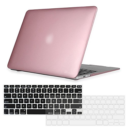 Fintie 3 in 1 MacBook Air 13 Soft Touch Hartschale Schutzhülle Snap On Case + 2 Tastatur Silikon Schutz (Schwarz and Clear) für Apple MacBook Air 13.3" (A1466 / A1369) , Roségold