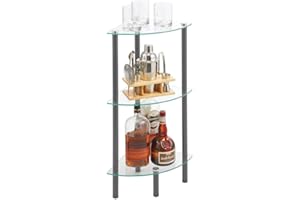 mDesign Scaffale bagno moderno – Scaffale ad angolo a 3 piani in vetro e metallo – Elegante mobile portaoggetti bagno per asciugamani, creme, cosmetici – trasparente/grigio scuro