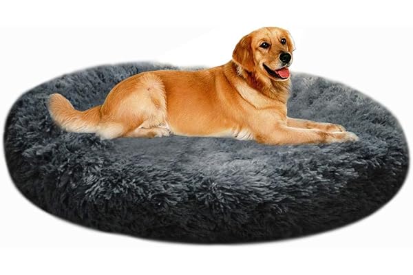 XXL Panier pour Chien Tissu Peluche,Lit Moelleux Rond pour Chat,XL Panier Chien Orthopedique,Coussin Anti Stress pour Animaux Moyen Grand Taille,Lavable Tapis Puppy,100cm