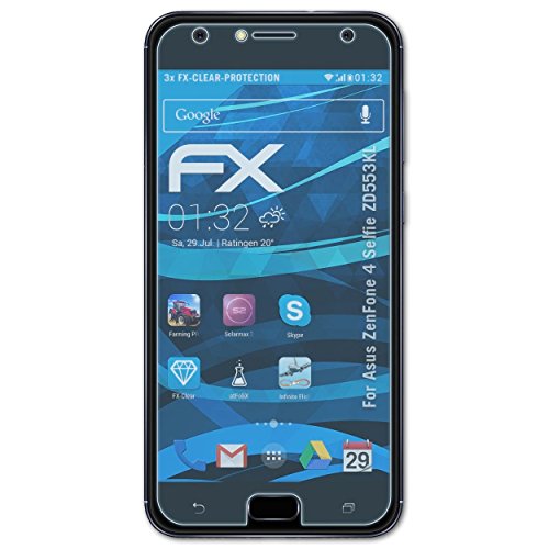 atFoliX Screen Protection Film compatible with Asus ZenFone 4 Selfie ZD553KL Screen Protector, ultra-clear FX Protective Film (3X)
