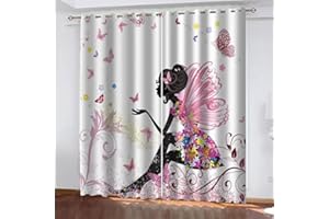 CTQTZ Animé Fille Fleurs Papillon Rideaux occultants Papillon Fée Rideaux Opaques Moderne 100x140 cm (Largeur x Hauteur) Lot de 2 Rideau occultant à Oeillets pour Chambre d'enfant