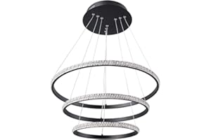 STARRYOL Lampada a sospensione moderna a LED, lampadario a sospensione regolabile a 3 anelli, plafoniera contemporanea per soggiorno, camera da letto, hotel, ecc., Dimmerabile 3000k- 6000K
