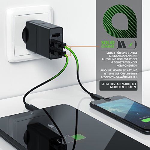 CSL - USB LadegerÃ¤t 30W QC 3.0 | 3-Port Netzteil inkl. Quick-Charging ( Schnellladefunktion ) | Smart Charge + Solid Charge (intelligentes Laden) | geeignet fÃ¼r Handys, Smartphones, Navis, Tablets uvm. | schwarz