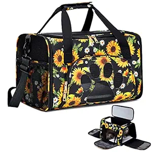 Cat Carrier Bag Dog Carrier Pet Travel Carrier for Small Medium Cats Dogs Puppies Airline Approved Pet Carrier Soft Sided Cat Dog Carrier Bag Small Pet Bag for Traveling-Sunflower