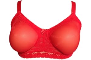 BIMEI Transparenter Spitzen-BH für Brustformen aus Silikon für Mastektomie Crossdresser85-85 (40E, Rot)