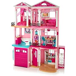 Barbie Mobilier Grande Maison de poupée de rêve, à 3 étages et 7 pièces dont cuisine, chambre, salle de bain et accessoires, jouet pour enfant, FFY84