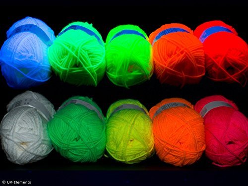 NEON UV Wolle Set je Farbe 2x 50g (weiß,gelb,grün,pink,orange)