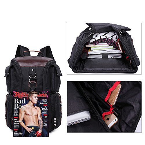 KSDA Herren Mode Vintage Rucksäcke Laptop Rucksack Oxford-Gewebe Knapsack Reisen Multifunktions Handgepäckstück Daypack Schwarz - 4