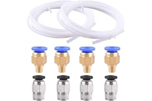 SIQUK Tubo teflon PTFE 2 pezzi PTFE (2 metri) 4 pezzi Raccordo rapido in PC4-M6 4 pezzi Connettore pneumatico PC4-M10 dritto Push to Connect per filamento stampante 1.75mm 3D