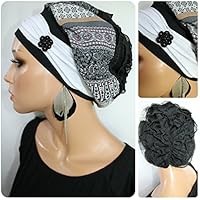 Beanie Mütze Ballonmütze Rüschen Schwarz Borten mit Band little things in life Chemo Cap Hat Chemomütze Mütze bei Krebs Kopfbedeckung Turban