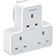 Multi Plug Extension Socket, TESSAN 3 Way Plug Adapter UK, Non Blocking Triple Socket Extensions, Multiplug Power Extender with 3 Electrical Outlets for Home, Office, School Supplies