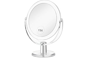 CLSEVXY Vanity Makeup Mirror with Stand, 1X/15X Magnification Double Sided 360 Degree Swivel, Portable Table Desk Counter top Magnifying Mirror, Bathroom Shaving, 6.25 Inch