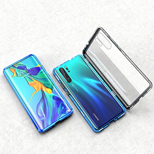 Preisvergleich Produktbild SOOCX Magnetische Adsorptionshülle für Huawei P30 / P30 Pro, Hartes Hartglasgehäuse mit eingebauten Magneten Metall-Stoßstangenhalterung Drahtlose Aufladung, 360 ° Vollschutz Ultraflaches Gehäuse